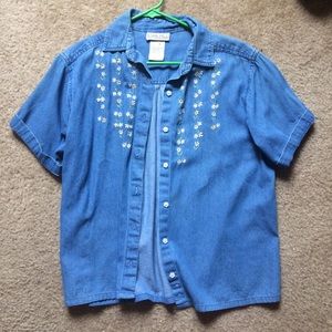 Cottagecore embroidered denim blouse